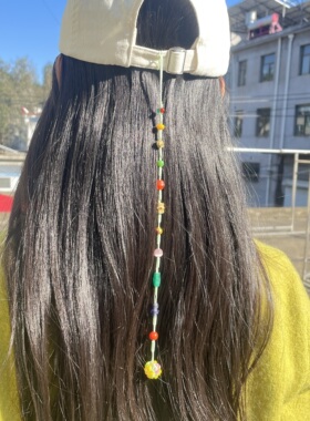 爆款帽挂链琉璃珠编织发夹链新中式压襟链百搭小花串珠发绳手工链