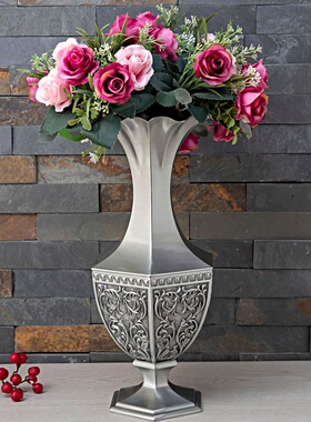 金属欧式创意复古花瓶高档六角大花瓶家居客厅办公室装饰品摆件