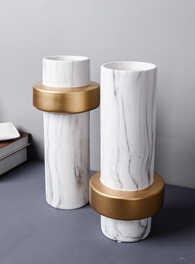 轻奢大理石陶瓷花瓶摆件电视柜展厅办公室样板房家居饰品插花摆设
