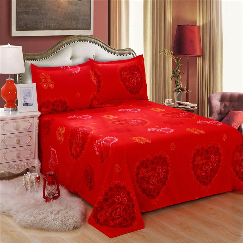 结婚红色床单单件加厚女方喜庆被单枕套2件套婚庆榻榻米3米大炕单 - 图1