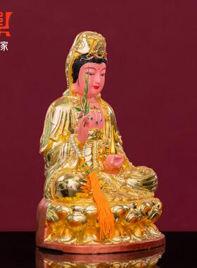 观音菩萨坐莲樟木雕神像手工雕刻金身像家用保平安客厅摆件