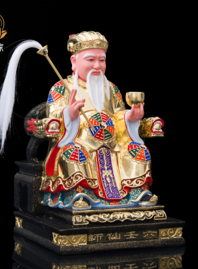六壬天尊神像香樟木雕刻六壬仙师寺庙家用供奉李淳风彩绘精品摆件