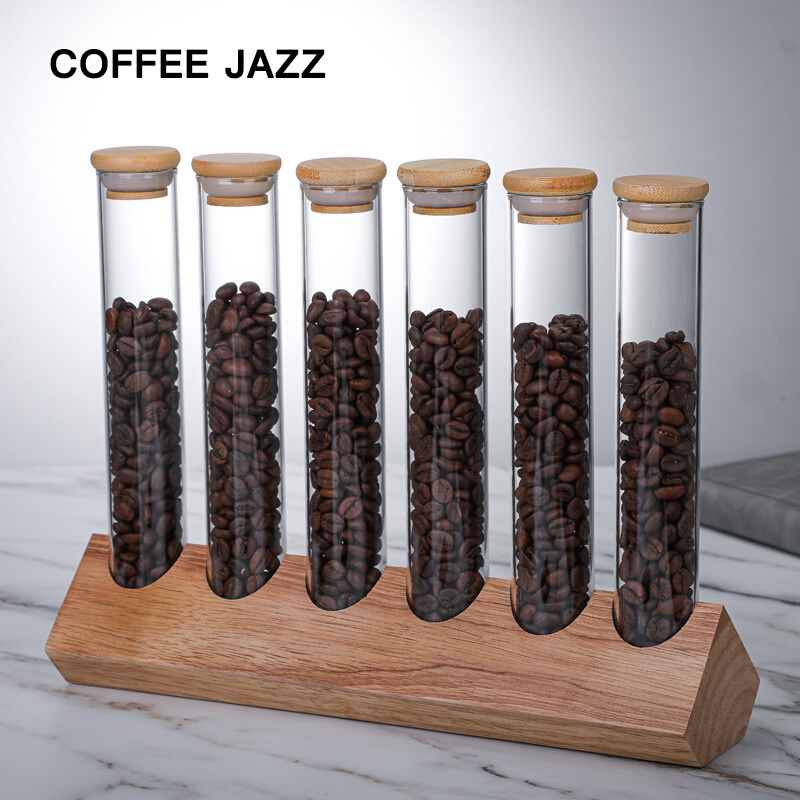 COFFEEJAZZ咖啡豆展示架干果玻璃瓶茶叶试管陈列架透明密封储存罐 - 图0