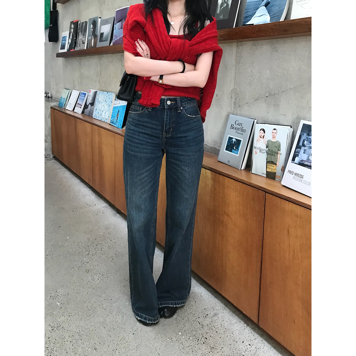 isaro uu 梨形天菜小直筒裤~复古水洗定染无弹显瘦牛仔裤 - 图2