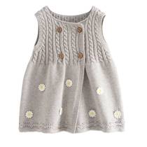 European and American Wind Girls Spring and Autumn Pure Cotton One-piece Dress Cotton Thread Knit Sweater Vest Boy Baby Daisy Waistcoat Dress