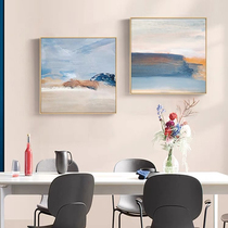 Mountain Sea Words Nordic Abstract Scenery Oil Painting Pure Hand Painted Blue Dining Room Decoration Painting Sofa Background Wall Hanging Painting