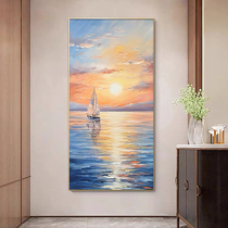 One Sail Smooth Pure Handpainted Oil Painting Sunrise Xuan Guan Decoration Painting Living Room Cream Wind Creamy Painting Abstract Scenery Hang Painting