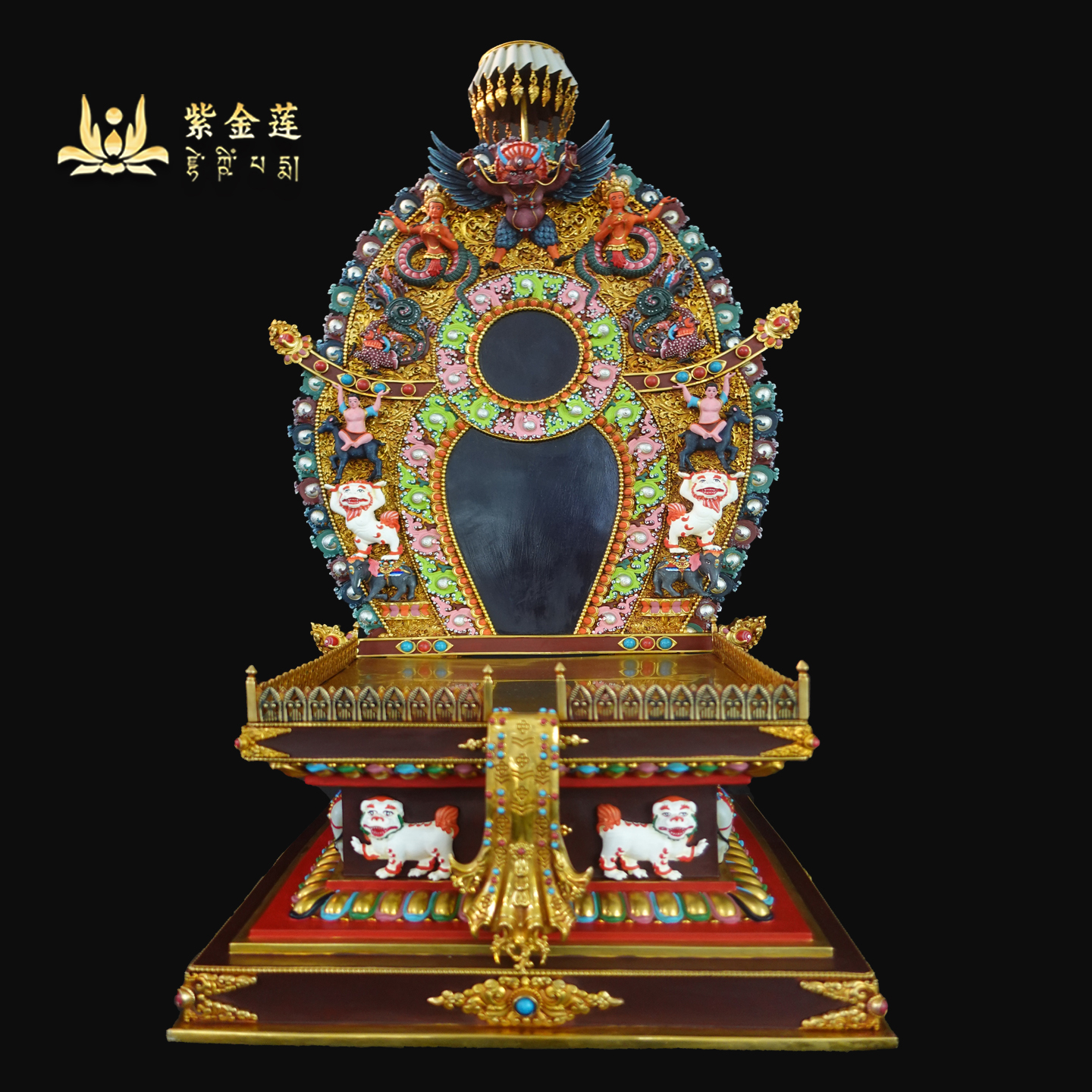 紫金莲尼泊尔西藏工艺藏传密宗大鹏鸟金刚座鎏银彩绘纯铜錾刻 - 图0