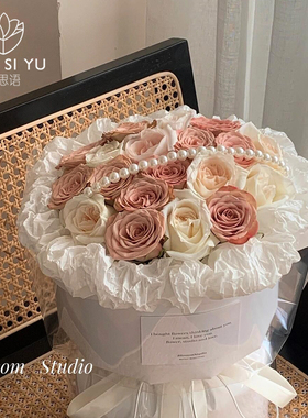 花艺珍珠链条网红花束鲜花装饰