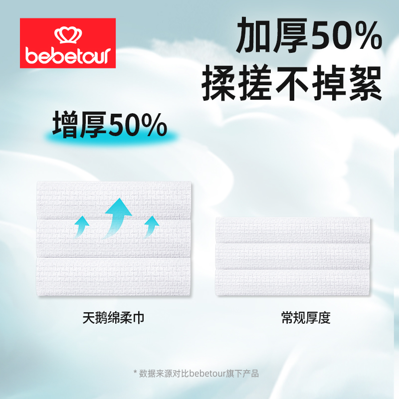 bebetour比比兔天鹅婴儿绵柔新生手口屁专用干湿两用洗脸厚棉柔巾