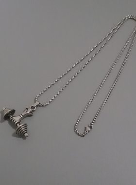 一页出品！健身举重哑铃项链街头个性毛衣链长款嘻哈吊坠情侣项链