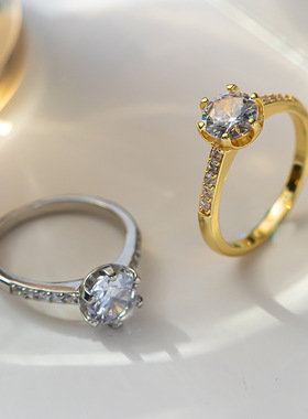 一页出品！韩版个性气质百搭金色素圈简约基础锆石戒指女百搭饰品