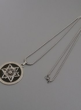 一页出品！学生时尚想来你六芒星圆牌卫衣链中性挂链子饰品潮项链