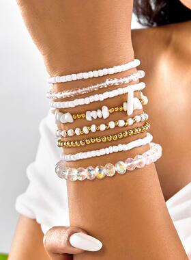 跨境新款波西米亚海洋风配饰 时尚创意手工串珠手链小众叠戴套装