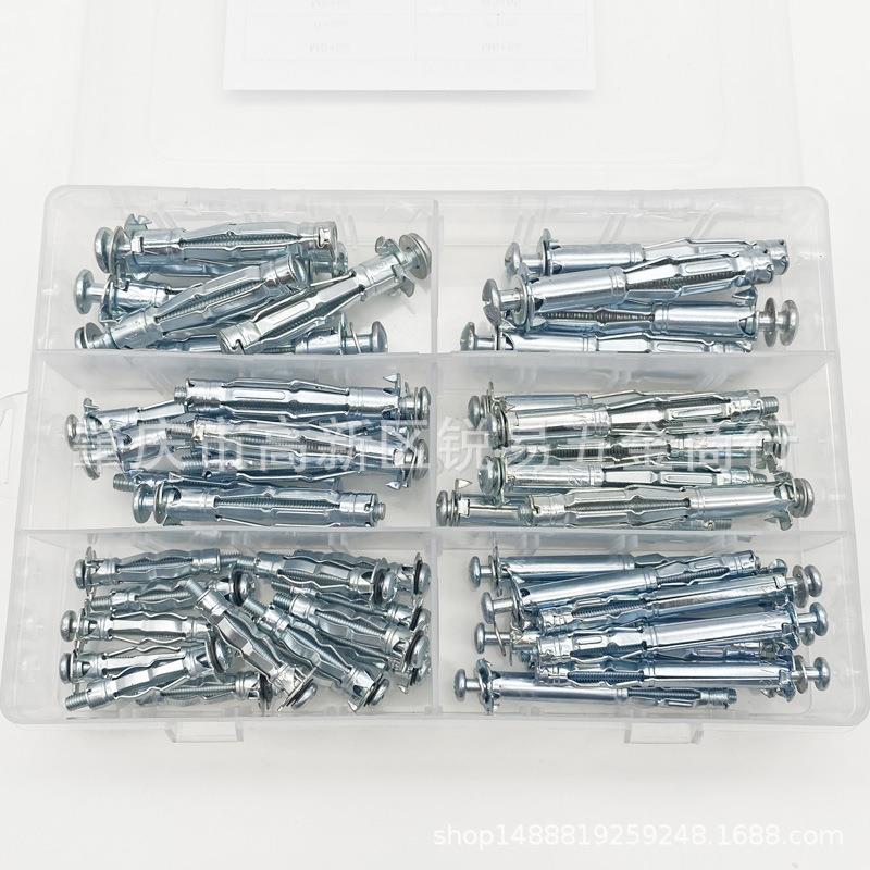 48pcs盒装 镀锌内空/空心膨胀螺栓空心墙锚铆钉螺丝M4/M5/M6规格 - 图1