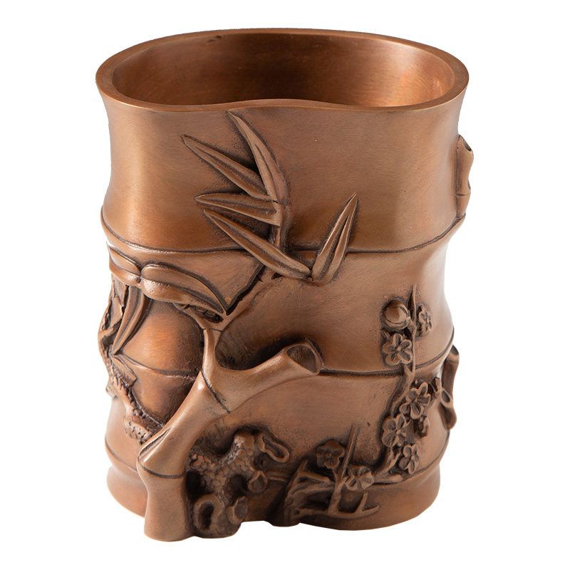 复古紫铜笔筒新中式摆件家居客厅装饰品玄关柜子办公室摆设送领导,淘宝优惠券,粉丝福利购,淘宝优惠卷