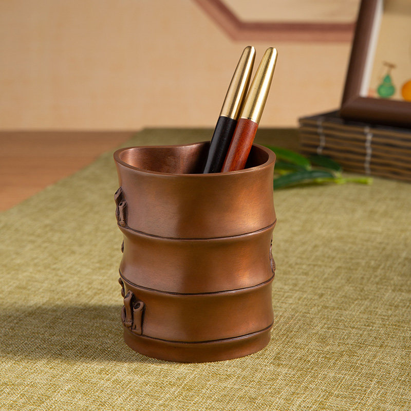 复古紫铜笔筒新中式摆件家居客厅装饰品玄关柜子办公室摆设送领导,淘宝优惠券,粉丝福利购,淘宝优惠卷