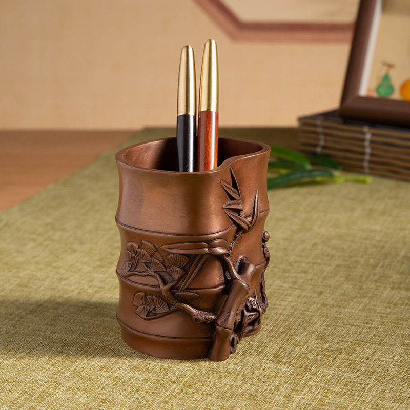 复古紫铜笔筒新中式摆件家居客厅装饰品玄关柜子办公室摆设送领导,淘宝优惠券,粉丝福利购,淘宝优惠卷