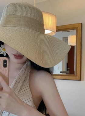 度假熟女弧度边草帽大帽檐女夏季