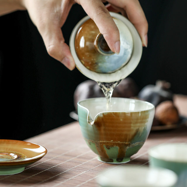 Jingdezhen pure handmade kiln turned Aurora Sancai bowl ceramic tea cup Kung Fu tea set 2026 new style
