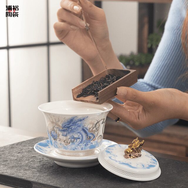 360 mutton-fat jade Dehua white porcelain three-capacity bowl single high-end household ceramic Kung Fu tea set for making tea