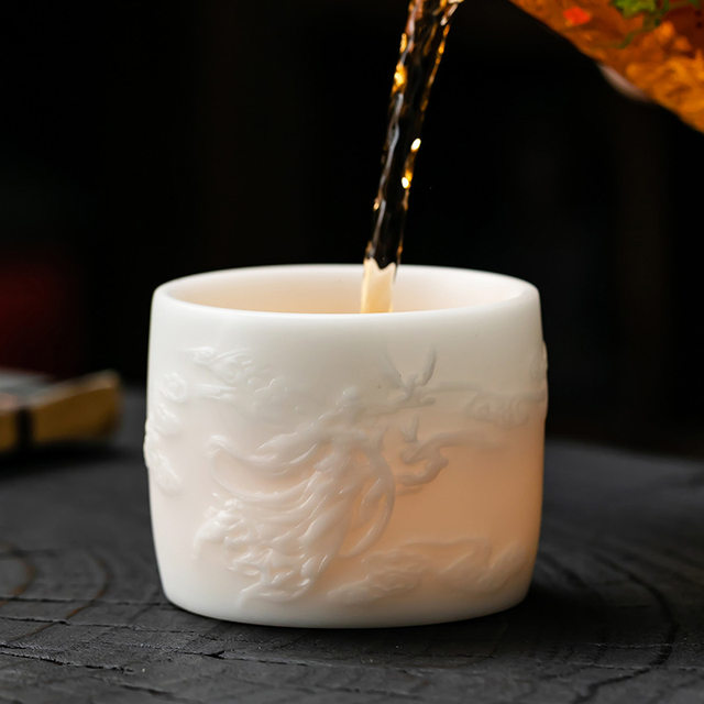 High-end hand-carved Dunhuang Feitian mutton-fat jade ceramic master cup single cup high-end personal tea cup