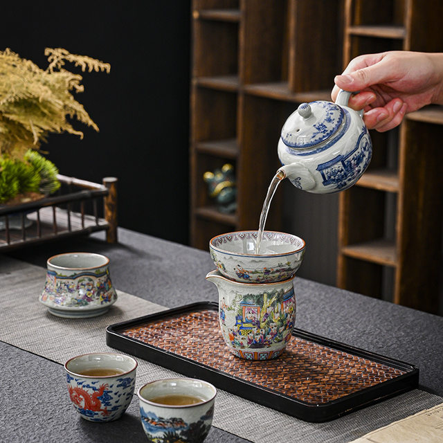 Old pottery mud blue and white ceramic high-end tea leakage tea filter tea artifact tea filter separate stand holder tea set accessories