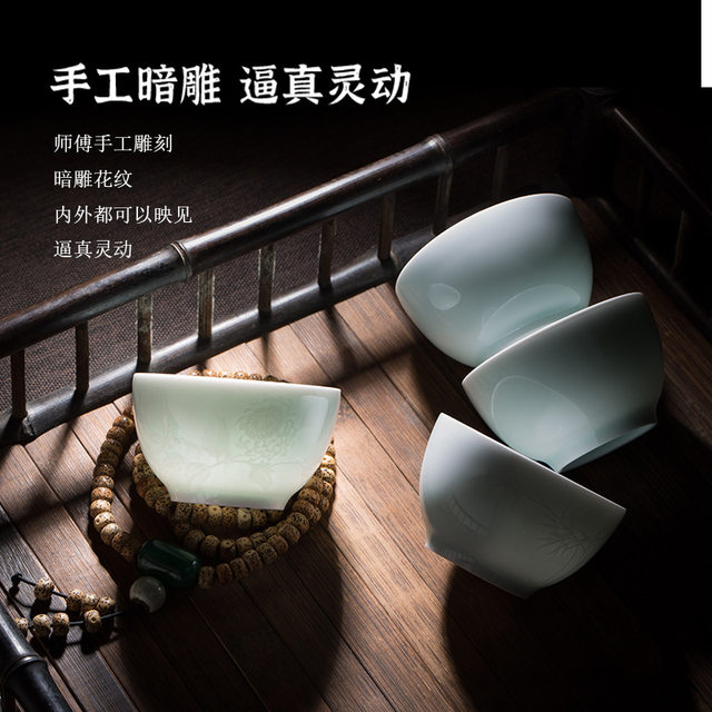 Jingdezhen handmade shadow blue ceramic master cup for tea tasting single cup high-end personal special tea drinking kung fu tea set tea cup