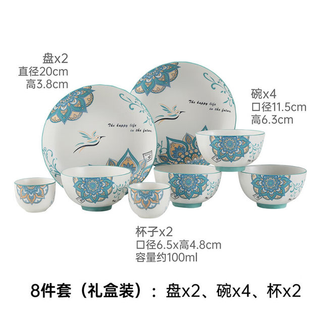 Jingdezhen Qin, Tang, Song Dynasty Loulan ceramic tableware 8-piece set household dishes gift box set 2026 new style