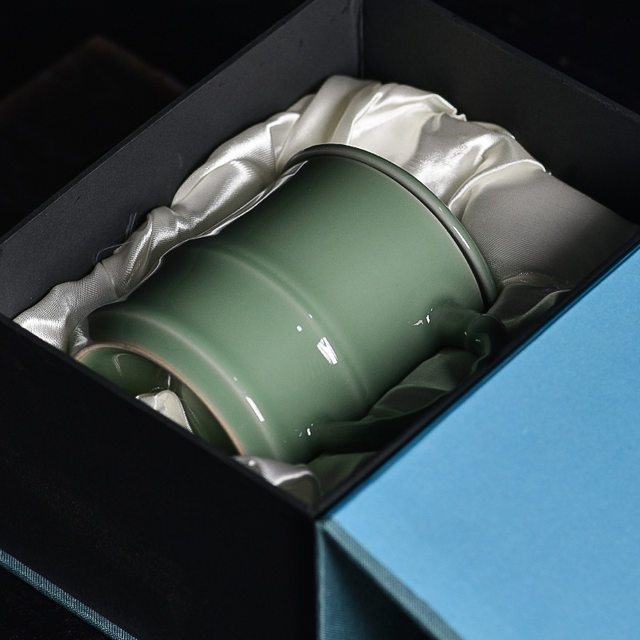 Longquan celadon bamboo cup high-end ceramic office tea cup high-end personal tea cup 2025 new style