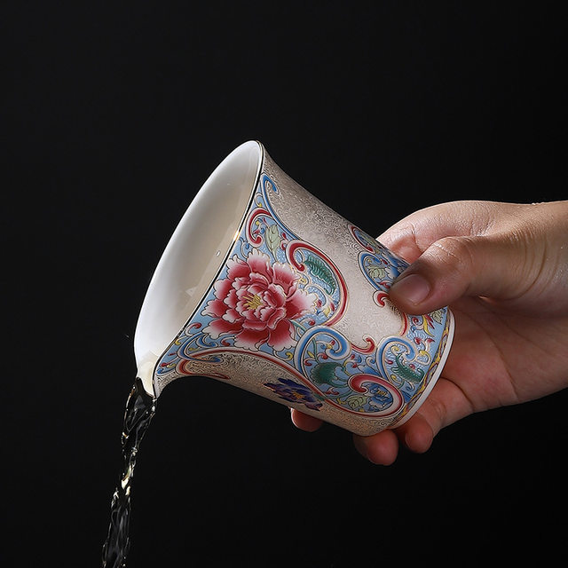 Handmade filigree silver enamel ceramic fair cup large capacity even cup tea divider home tea sea office tea set