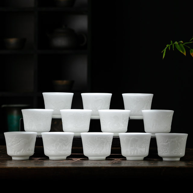 High-end mutton-fat jade white porcelain twelve zodiac master cup single cup high-end ceramic Kung Fu tea cup for personal tea tasting