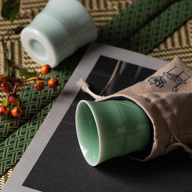Handmade celadon bamboo master cup, high-end personal Kung Fu tea cup for men and women, single cup, fragrant tea set