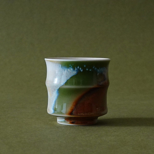 Jingdezhen handmade kiln-turned aurora green bamboo master cup high-end ceramic male and female personal Kung Fu tea cup