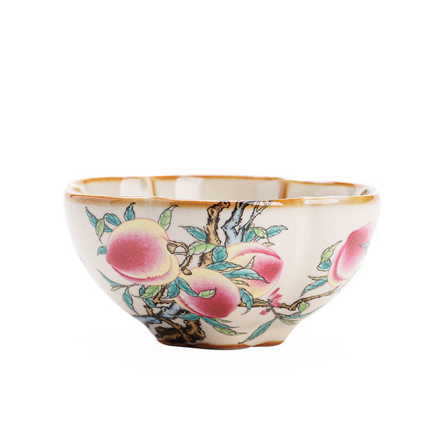 Ru kiln pastel nine peach petal tea cup ceramic tea set simple master cup opening piece can support Kung Fu tea set