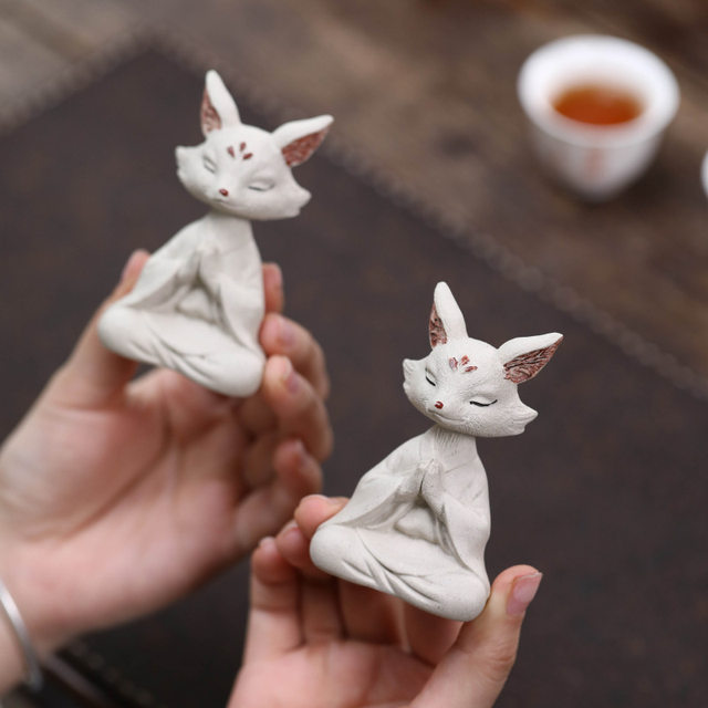 Handmade purple sand tea pet little fox fairy creative fox ornaments tea ceremony tea tray decorations fine tea set tea play