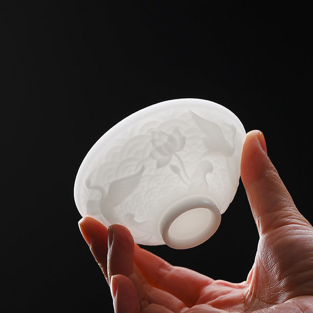 High-end mutton-fat jade porcelain bamboo hat cup, personal master cup, single cup, Dehua white porcelain Kung Fu tea cup, ceramic tea cup