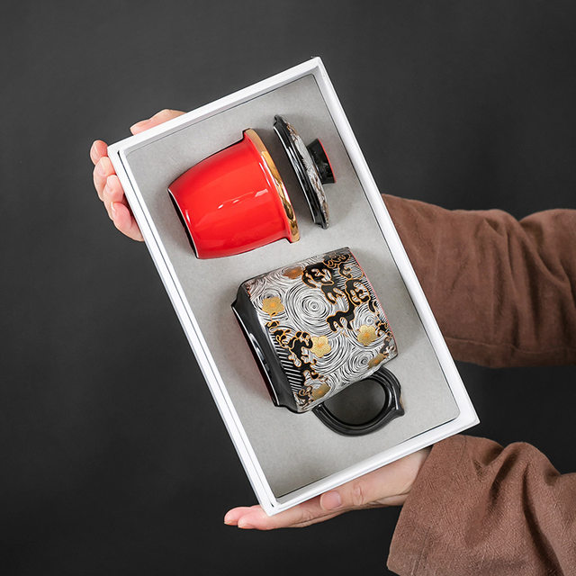 999 sterling silver ceramic gilt gold and silver office tea cup tea water separation high-end personal tea cup