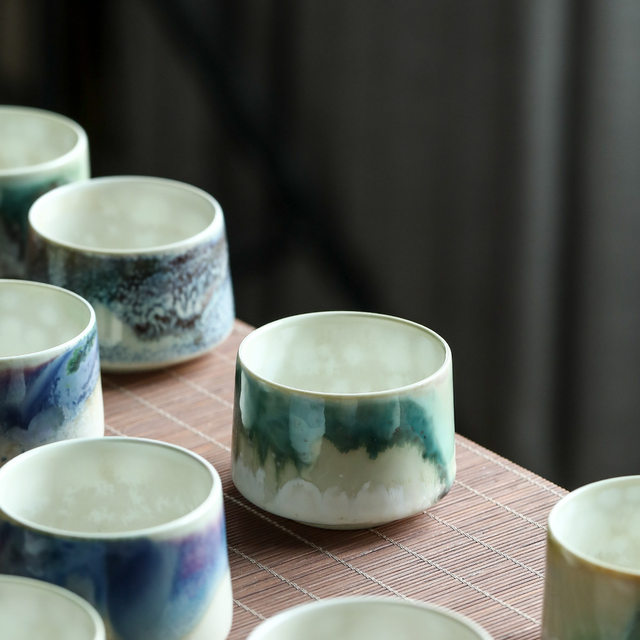 Jingdezhen pure handmade underglaze color ceramic kung fu tea cup master cup single cup high-end personal tea set