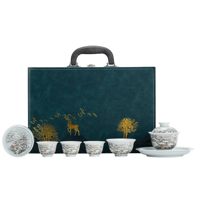 Xunmei White Porcelain Kung Fu Tea Set in Snow Scenery High-end Anti-scalding Tea Bowl Drinking Cup Complete Tea Set Gift Gift