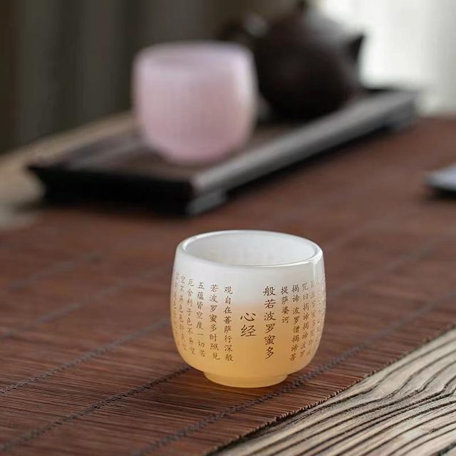 Zen glass heart sutra master cup single cup high-end kung fu tea set tea cup personal special tea cup