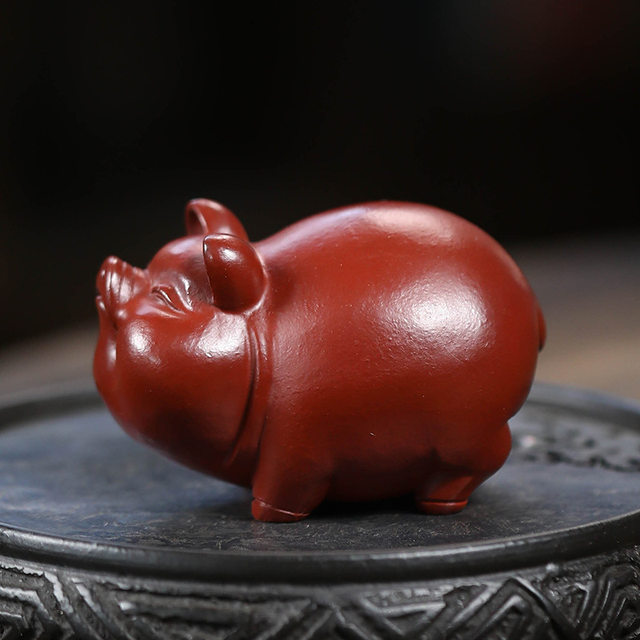 Handmade purple sand Dahongpao tea pet lucky pig zodiac lucky small ornaments tea set tea tray desktop decoration boutique can be raised