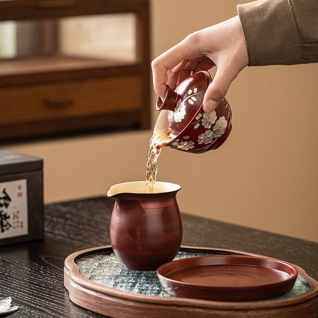 Hand-painted plum blossom gilt silver Sancai bowl tea cup single high-end ceramic Kung Fu tea set tea bowl with lid