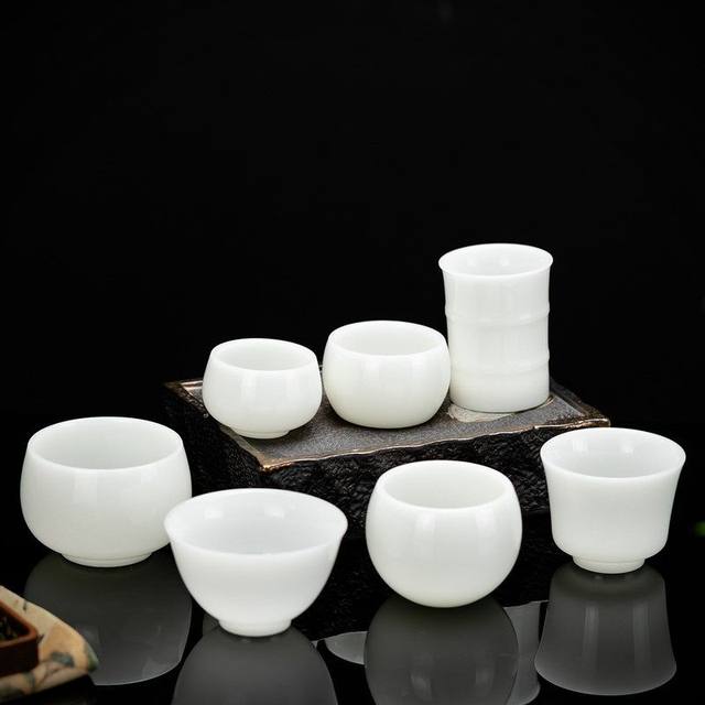 Ice type raw jade mutton fat jade porcelain master cup high-end personal tea cup Kung Fu tea cup small single cup tea set