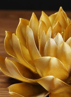 戴玉堂陶瓷摆件《金色禅意》佛堂莲花荷花佛前供花客厅佛桌仿真花