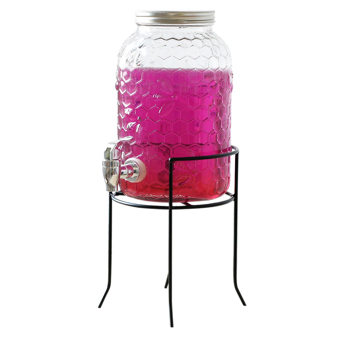 4-liter juice can, beverage, lead-free glass sealed can with tap, grape green plum wine making bottle with iron base