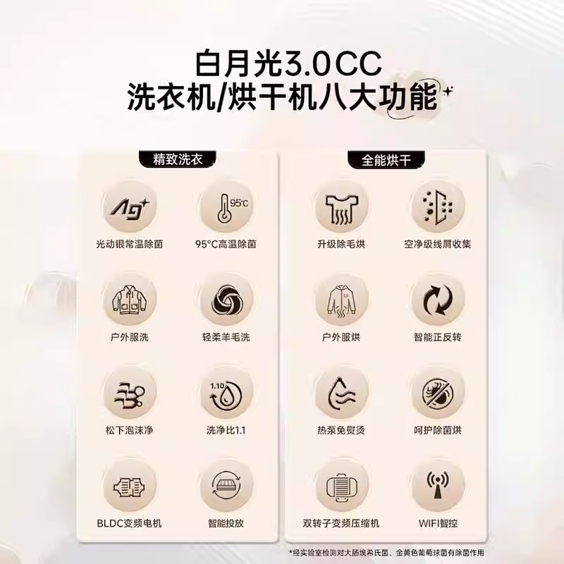 松下白月光3.0CC洗烘套装10kg家用智投变频除菌洗衣机烘干机组合