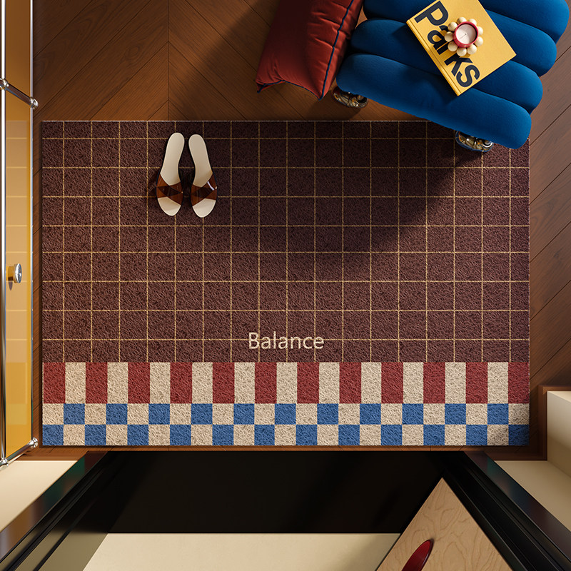 莫方格中古包豪斯丝圈入户地垫格子高级感PVC加厚进门脚垫可裁剪,淘宝优惠券,粉丝福利购,淘宝优惠卷