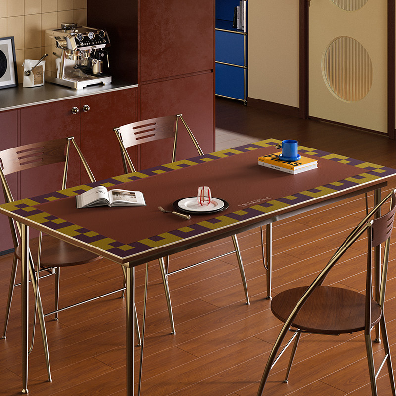 费洛德中古几何撞色餐桌垫防水防油防烫皮革长方形桌布茶几保护垫,淘宝优惠券,粉丝福利购,淘宝优惠卷