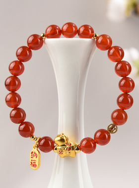 精品天然红玛瑙2026马上有钱手链生肖属马年本命年红色女新款手串